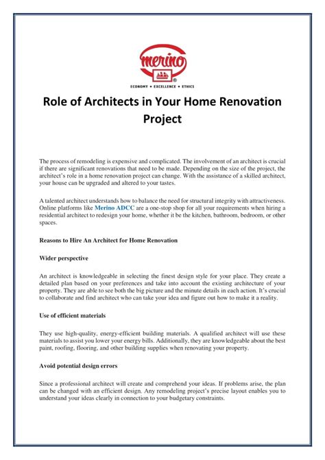 Ppt Role Of Architects In Your Home Renovation Project Powerpoint