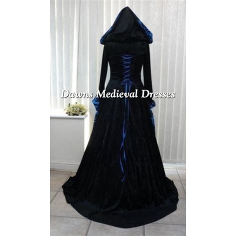 Medieval Gothic Hooded Wedding Handfasting Dress Black And Bold Bl