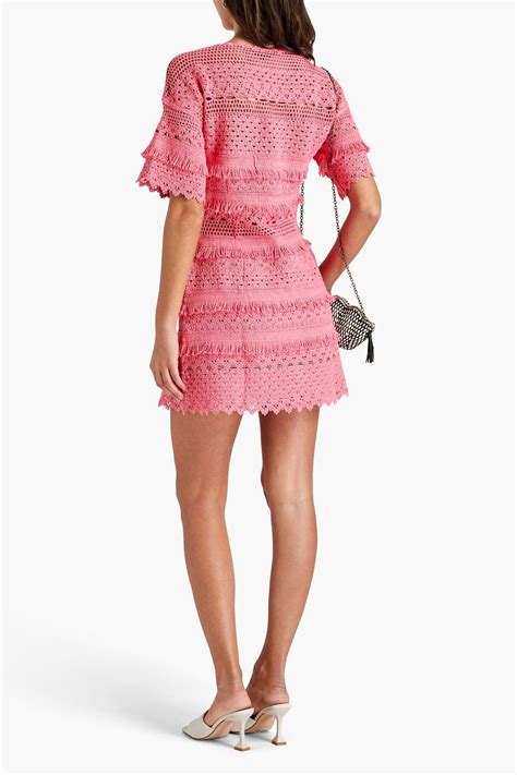 Maje Fringed Cotton Blend Crocheted Lace Mini Dress The Outnet