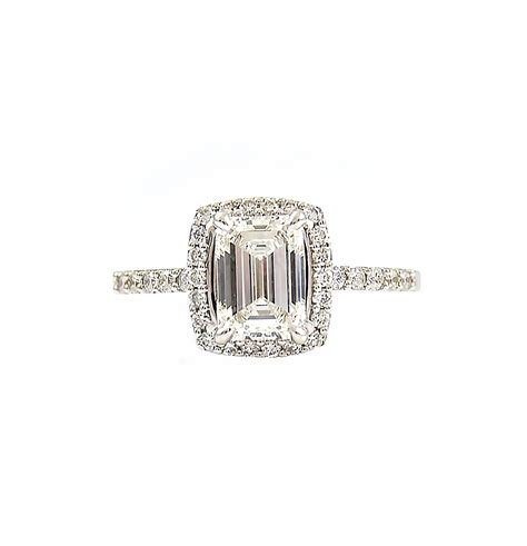Emerald Cut Diamond Halo Engagement Ring B23139 • Diamonds And Pearls Perth