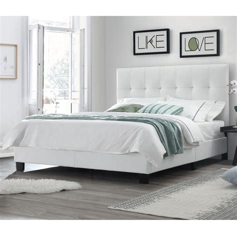 White Faux Leather Tufted Queen Bed Hanaposy