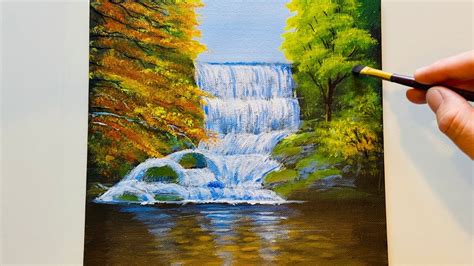 Waterfall Painting Acrylic Step By Step For Beginners Youtube