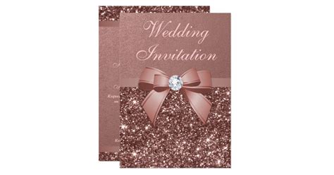 Elegant Rose Gold Wedding Diamonds Bow Glitter Invitation Uk