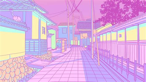Pastel Japan Cats And Alleyways Illustrations Pastel Landscape Cute