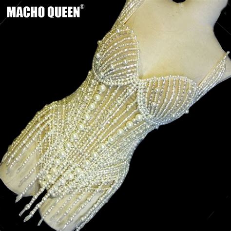 Pearl Rhinestone Fringe Bodysuit Drag Queen Costumes Celebrity Luxury