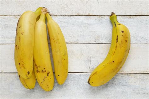 Bananas On White Wood Table Top View Stock Image Image Of Fresh