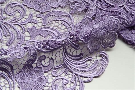 Light Purple Lace Fabric Embroidered Flowers Hollowed Florals Wedding