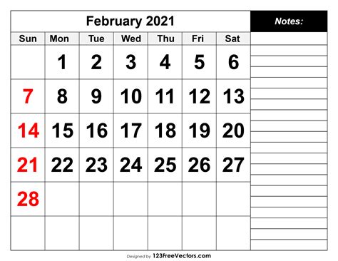 Free February 2021 Printable Calendar