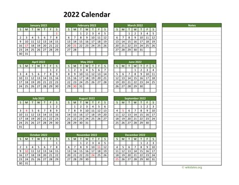 2022 Calendar Printable Notes Blank Calendar