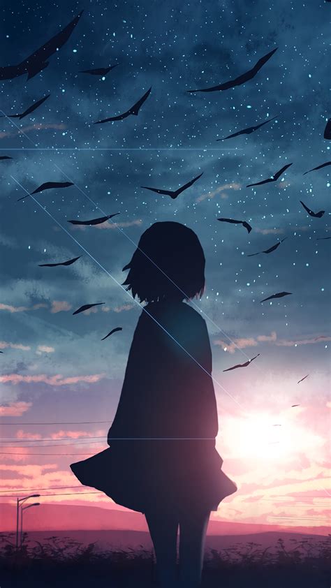 1373891 Anime Girl Silhouette Sunrise Scenery Art 4k Desktop