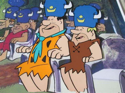 Flintstones Fred Flintstone And Barney Cel Lodge Buffalo Hats Hand Inked