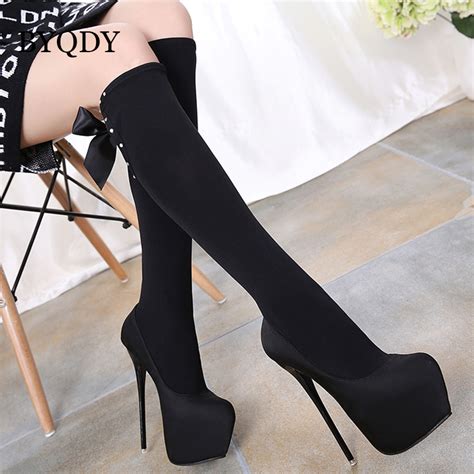 byqdy 2018 spring autumn women boots flock platform knee high boots suede high heels shoes women