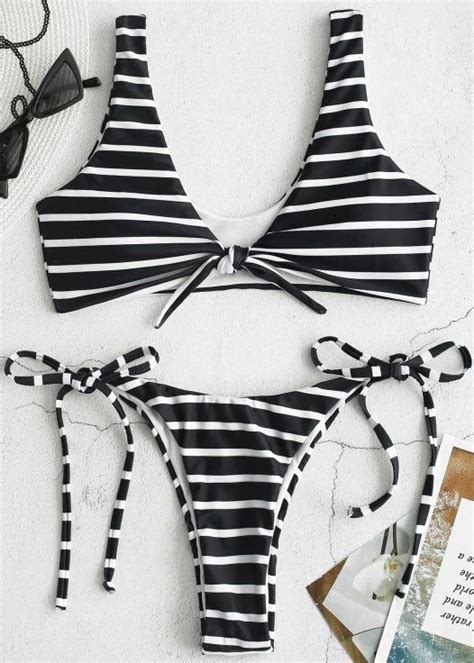 Zaful Striped Tie Scrunch Butt Bikini Set Scrunch Butt Bikini Bikinis Scrunch Butt