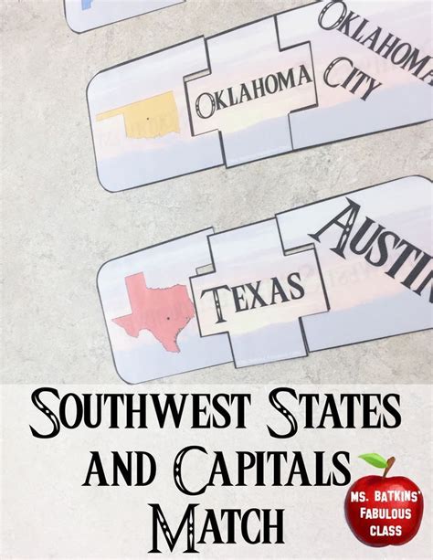 Southwestern States Capitals And Map Matching Game Teaching Babies