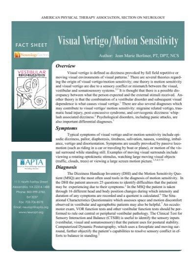Visual Vertigomotion Sensitivity Neurology Section