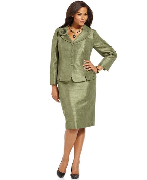 le suit plus size suit flower pin shantung jacket and pencil skirt plus size suits and separates