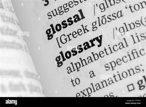 Glossary Dictionary Definitione Single Word Close Up Stock Photo Alamy