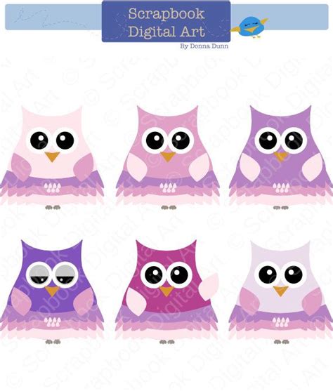Owls Clip Art Assortment Of Six Cute Pink And Purple Owls Búhos