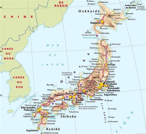 Elevation map of japan with roads and cities. Maps of Japan | Detailed map of Japan in English | Tourist ...