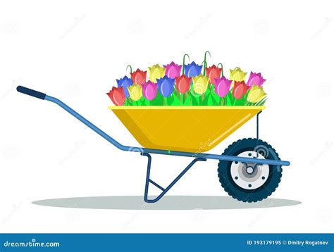 Garden Wheelbarrow With Spring Flowers Stock Vector Illustration Of