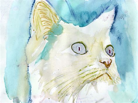 Watercolour White Cat Art Print Modern Cat Painting Feline Etsy