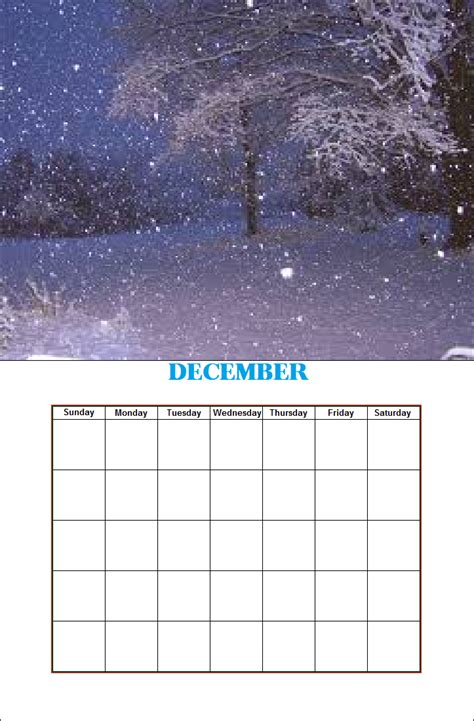 December Season Calendar Monday Tuesday Wednesday Paint Shop