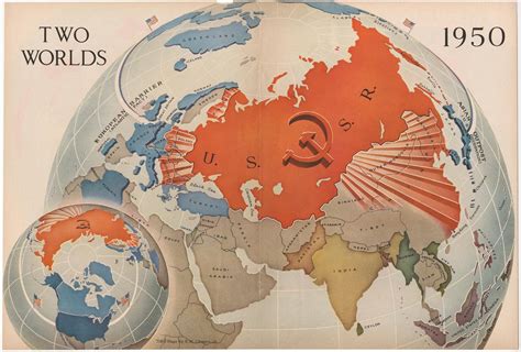 Two Worlds Time Magazine January 1950 Map Coldwar Ussr Communism