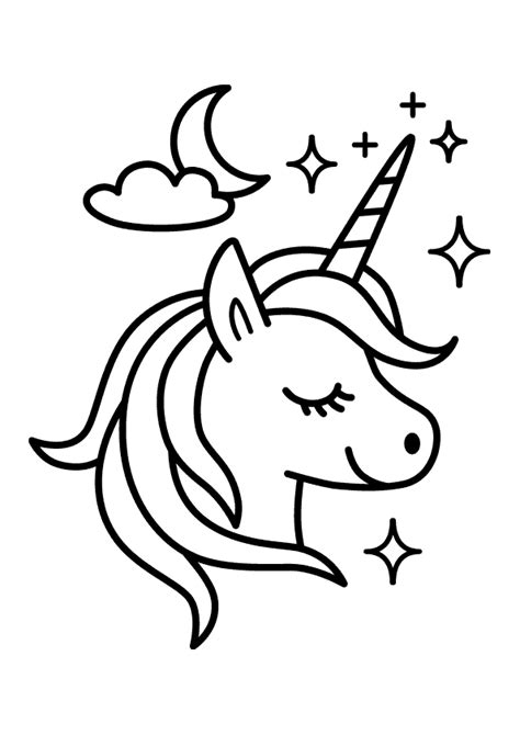 Dibujo para colorear la cabeza de un unicornio soñando. en 2021