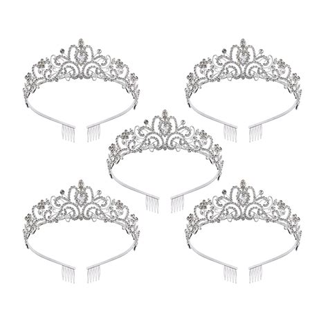 5 Pack Silver Crystal Tiara Crowns For Women Girls Princess Elegant Crown With Combs Women S