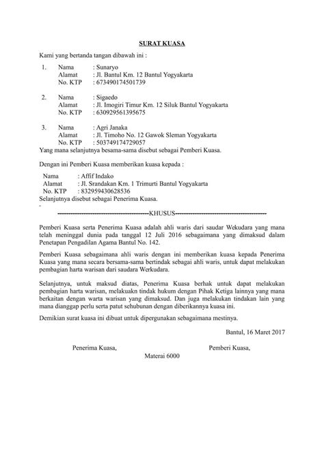 Ada beberapa karakteristik mengenai contoh surat kuasa tanah yang perlu kamu ketahui sebagai berikut : Contoh Surat Kuasa Ahli Waris Tanah Doc - Kumpulan ...