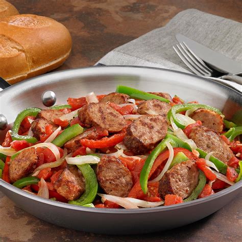 With our homemade sausage recipe we've saving money and eating much better sausage for breakfast, lunch and dinner. Johnsonville Italian Sausage, Onions & Peppers Skillet Recipe | Taste of Home
