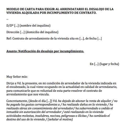 Descargar Carta Para Desalojar A Inquilino Por Incumplimiento