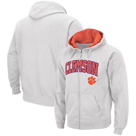 Mens Colosseum White Clemson Tigers Arch And Logo Full Zip Hoodie