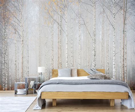 Birch Tree Forest Wallpaper Self Adhesive Peel And Stick Etsy Birch