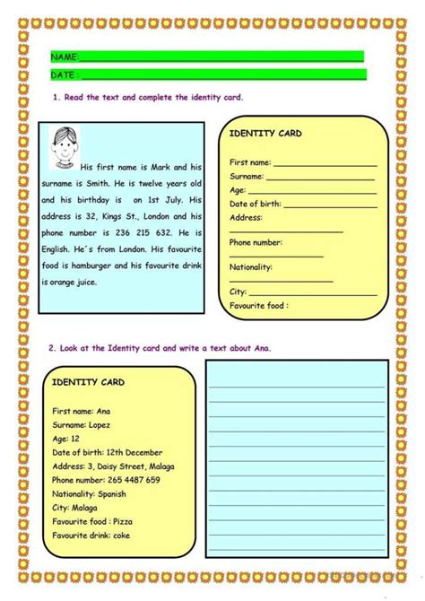Identity Card English Esl Worksheets For Distance Learning With Id