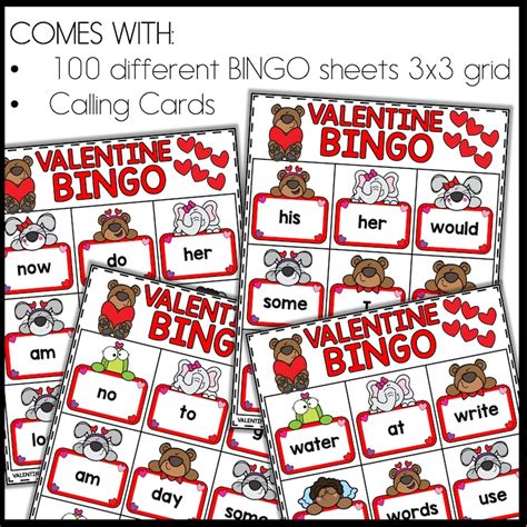 Valentines Day Sight Word Bingo Game Cards 1st Grade Etsy