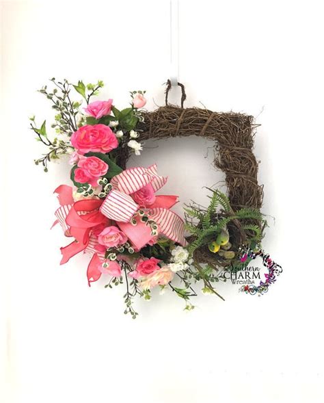 Square Spring Wreath Pink Wreath Spring Decor Cottage