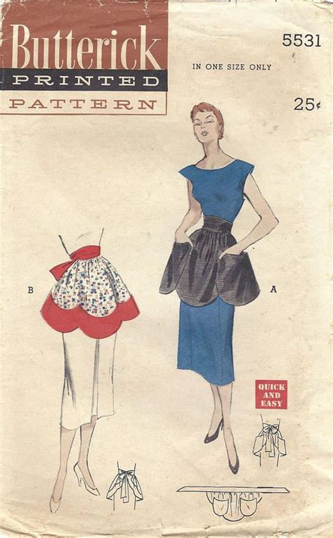 1950s Butterick 5531 Vintage Sewing Pattern Misses Half Apron Etsy