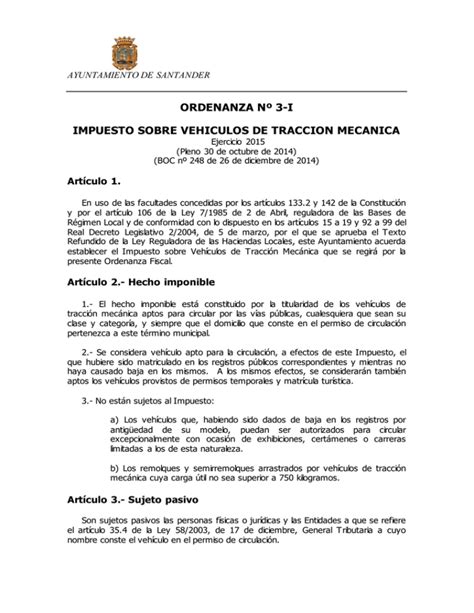 Ordenanza Nº 3 I Del Impuesto Sobre Vehículos De Tracción Mecánica