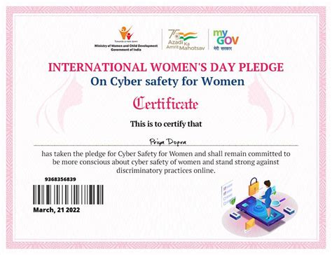 Govt International Womens Day Pledge Certificate
