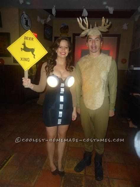 Hilarious Deer In Headlights Couple Costume Couples Costumes Funny Couple Halloween Costumes