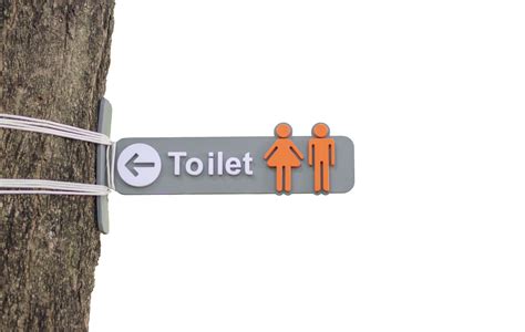 Public Restroom Sign Tied To A Tree Idea On Transparent Background