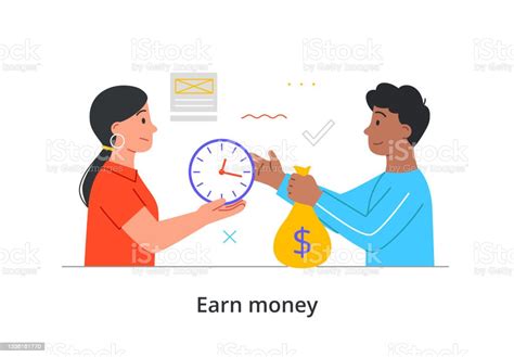 Young Male Character Is Exchanging Time For Money On White Background