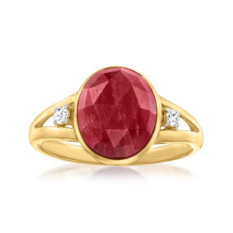500 Carat Ruby Ring With Diamond Accents In 18kt Gold Over Sterling