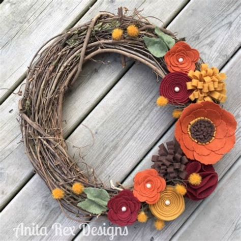 Fall Wreath Fall Felt Floral Wreath Thanksgiving Wreath Etsy