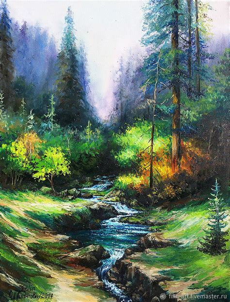 Landscape Oil Painting On Canvas Emerald Autumn Forest купить на