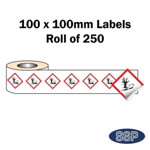Environmentally Hazardous Roll Of 250 GHS Labels 100x100mm 58157