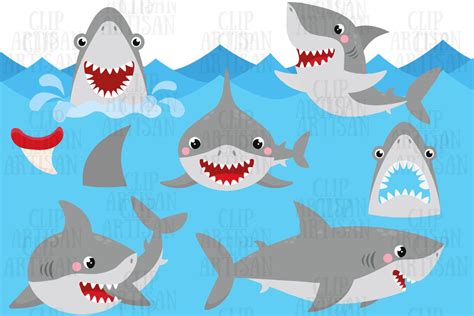 Shark Clipart Sharks Shark Party Digital Clip Art