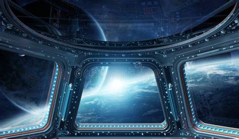 View Of Outer Space From A Space Station Window 3d Rendering Elements