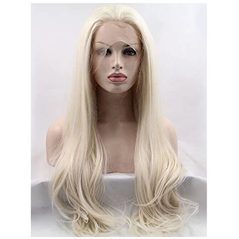 Platinum Blonde Glueless Synthetic Hair Lace Front Wigs Long Wavy Half